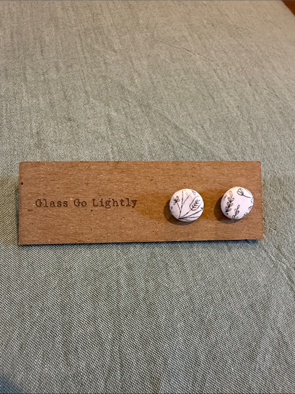 Handmade White Floral Button Stud Earrings